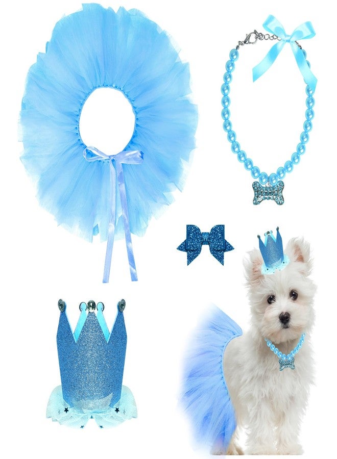Gvhntk Dog Birthday Party Supplies Dogs Cats Birthday Costume Set Blue Tutu Skirt Dog Cat Birthday Hat Necklace for Puppy Dog Halloween Birthday Wedding Party Costume (Blue) - Image 1